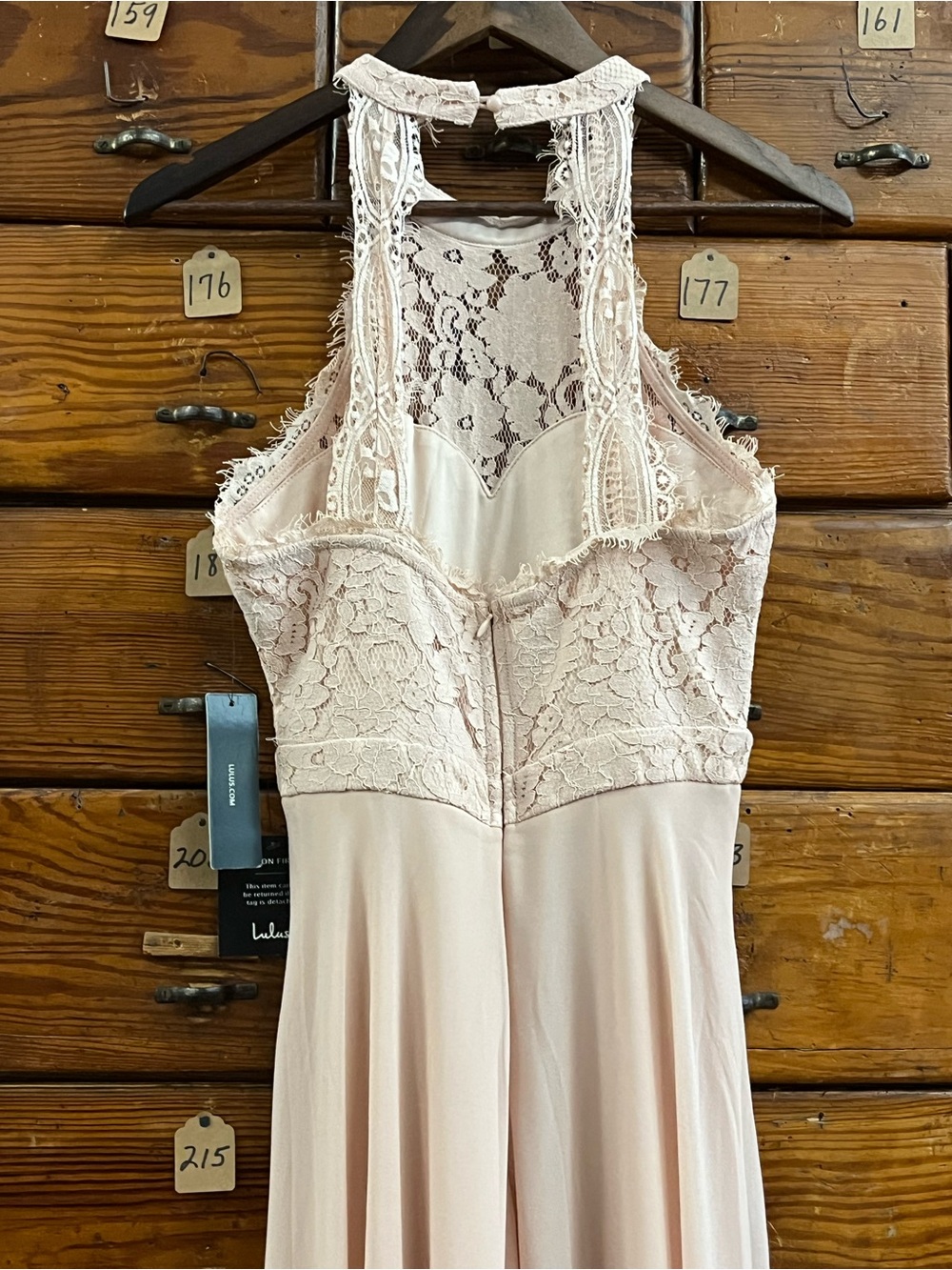 Lulu's Blush Pink Lace Halter Maxi Gown - Picture 4 of 6
